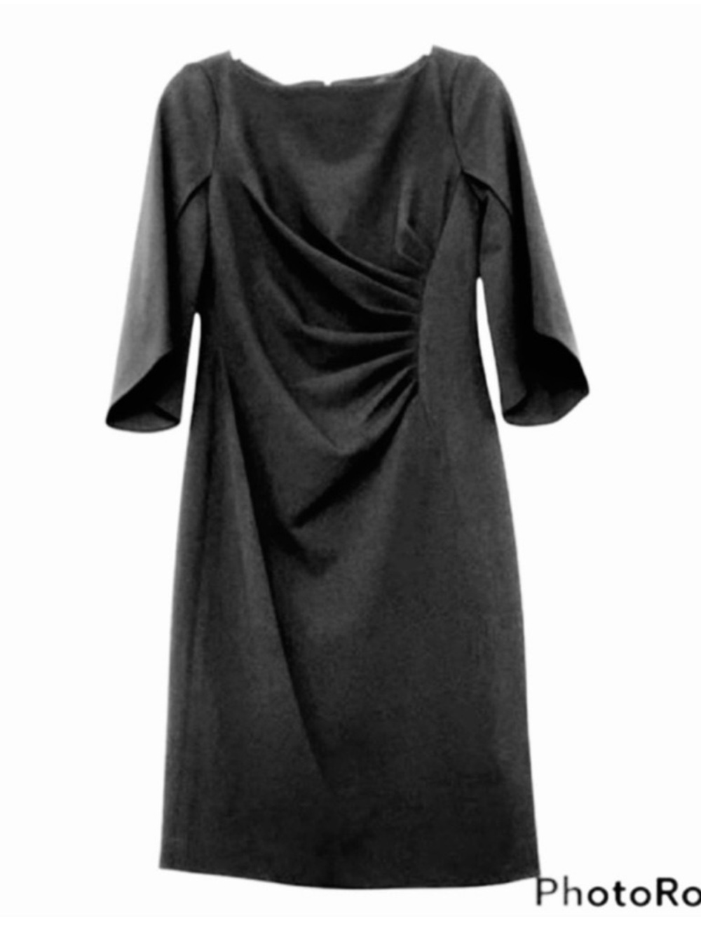 NEW DKNY Ruched Sheath Dress Split Sleeve Crepe Black Size 2